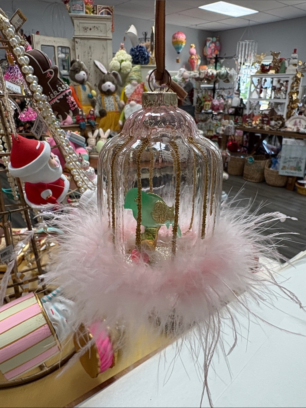 Pink Feathered Birdcage Accent Ornament by Glitterville